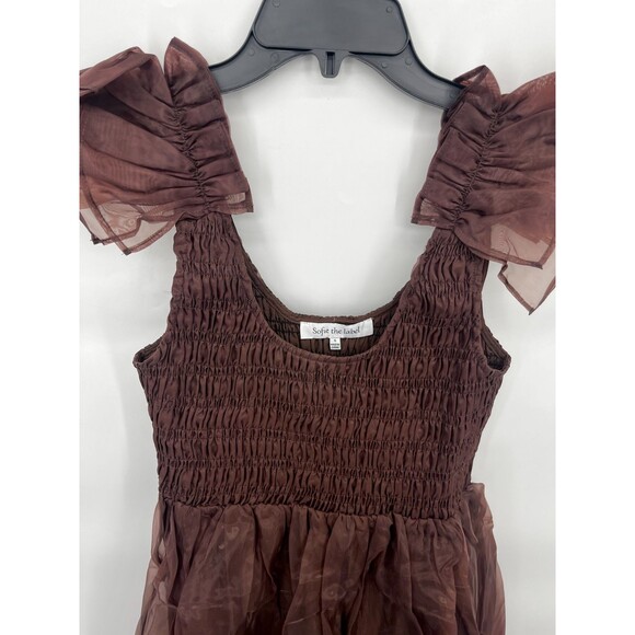 Sofie the Label Brand Taffeta Ruffle Midi Dress Size S Whimsigoth Fairycore Brow - Picture 3 of 6